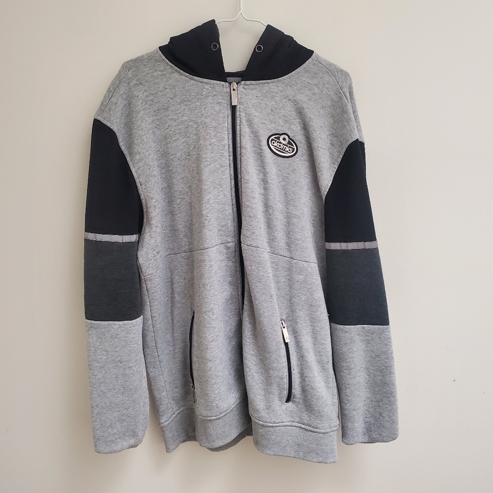 Men L Akdmks Gray and Black Zip-Up Sweater